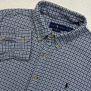 Ralph Lauren Shirt Mens XL Blue White Plaid Flannel Long Sleeve Classic Fit